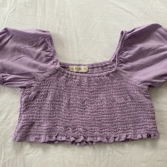 Em and Elle Smocked Crop Top with Puffed Sleeves - Picture 1 of 2